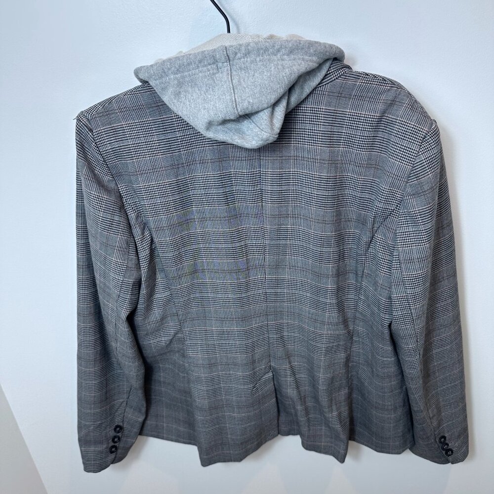 Cynthia Rowley Grey Plaid Blazer Jacket Hoodie Insert Layered Look XL - Picture 10 of 11